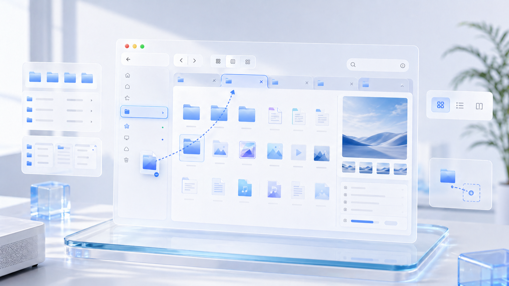 Workspace and tabs product visual with drag and drop between folders
